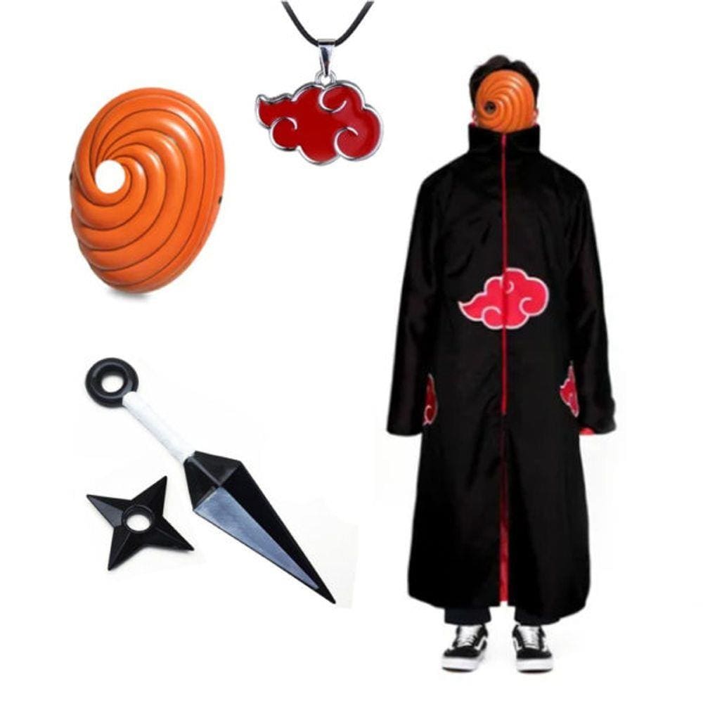 Kit Tobi Akatsuki Manto Mascara Kunai Colar Akatsuki Cosplay | Extra