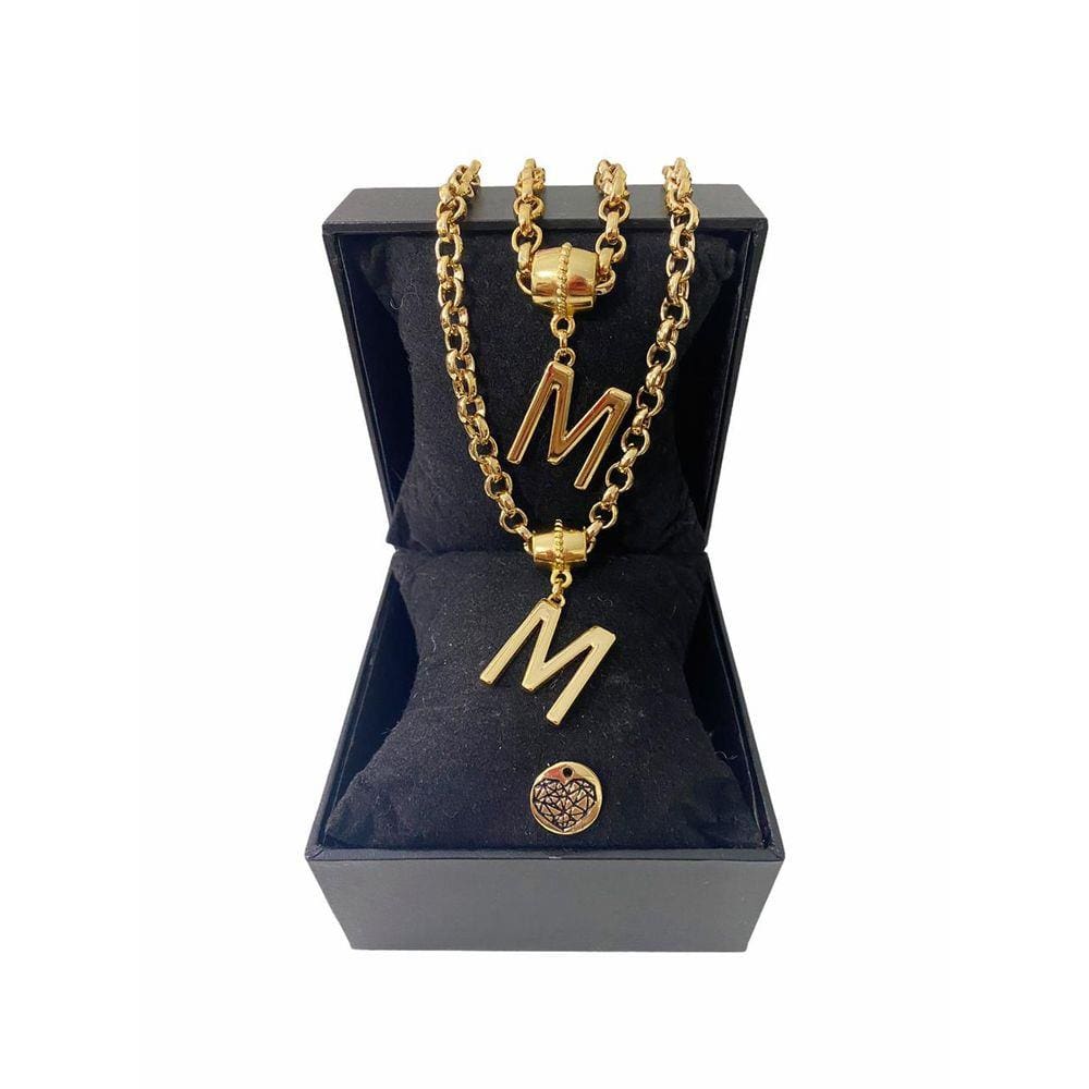 Colar + Pulseira Elo Português Grosso 6mm Letra "M"