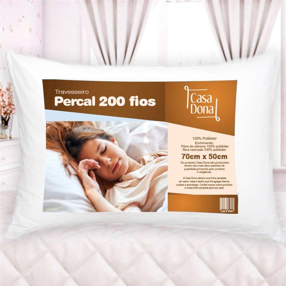 Travesseiro 100% Algodão Percal 200 Fios Fibra Siliconizada Antialérgico 70 x 50cm Casa dona