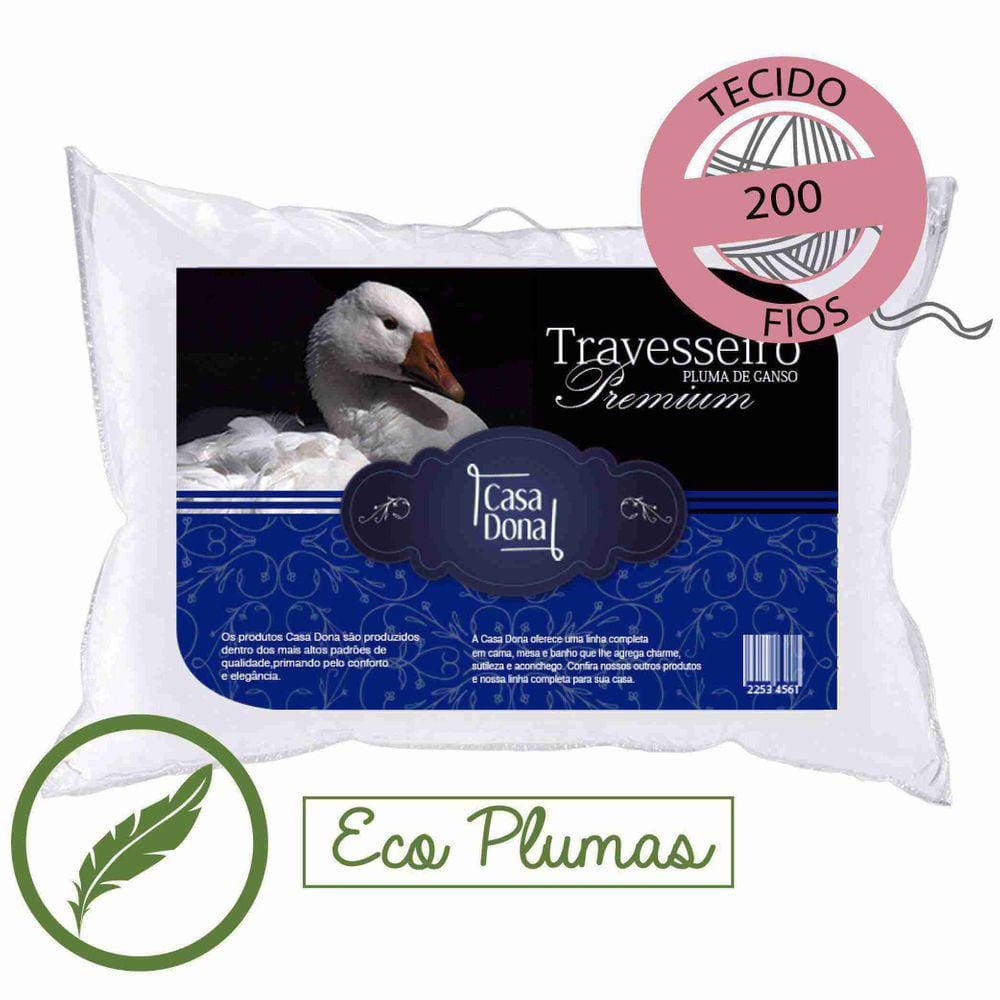 Kit 4 Travesseiros Plumas de Ganso Percal 200 Fios Antimofo e Antialérgico 50 x 70cm Casa Dona