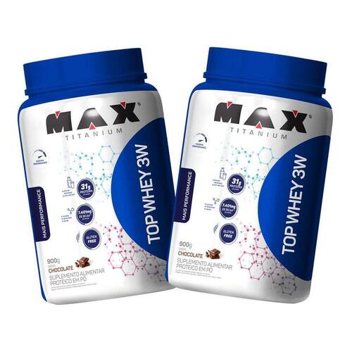 Kit 2X Top Whey Protein 3W 900G - Chocolate - Max Titanium Menor preço em Kit 2X Top Whey Protein 3W 900G - Chocolate - Max Titanium