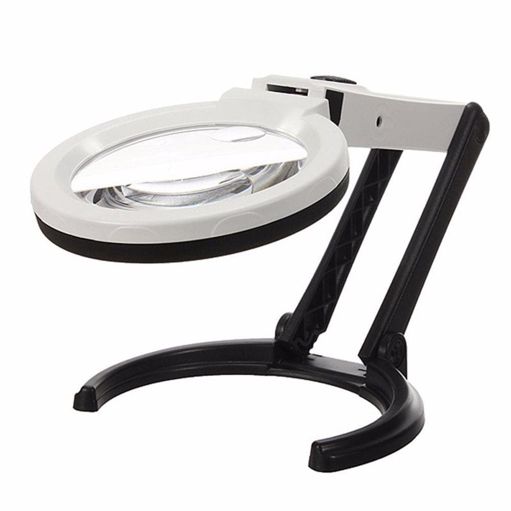 Lupa de Mesa Bancada 10 Led Suporte Articulável Aumento 2x e 5X GT315