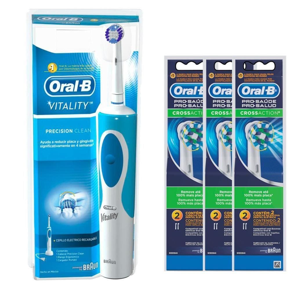Kit Escova Elétrica Oral-B Vitality D12 220V + Refil Cross Action - 3 unidades