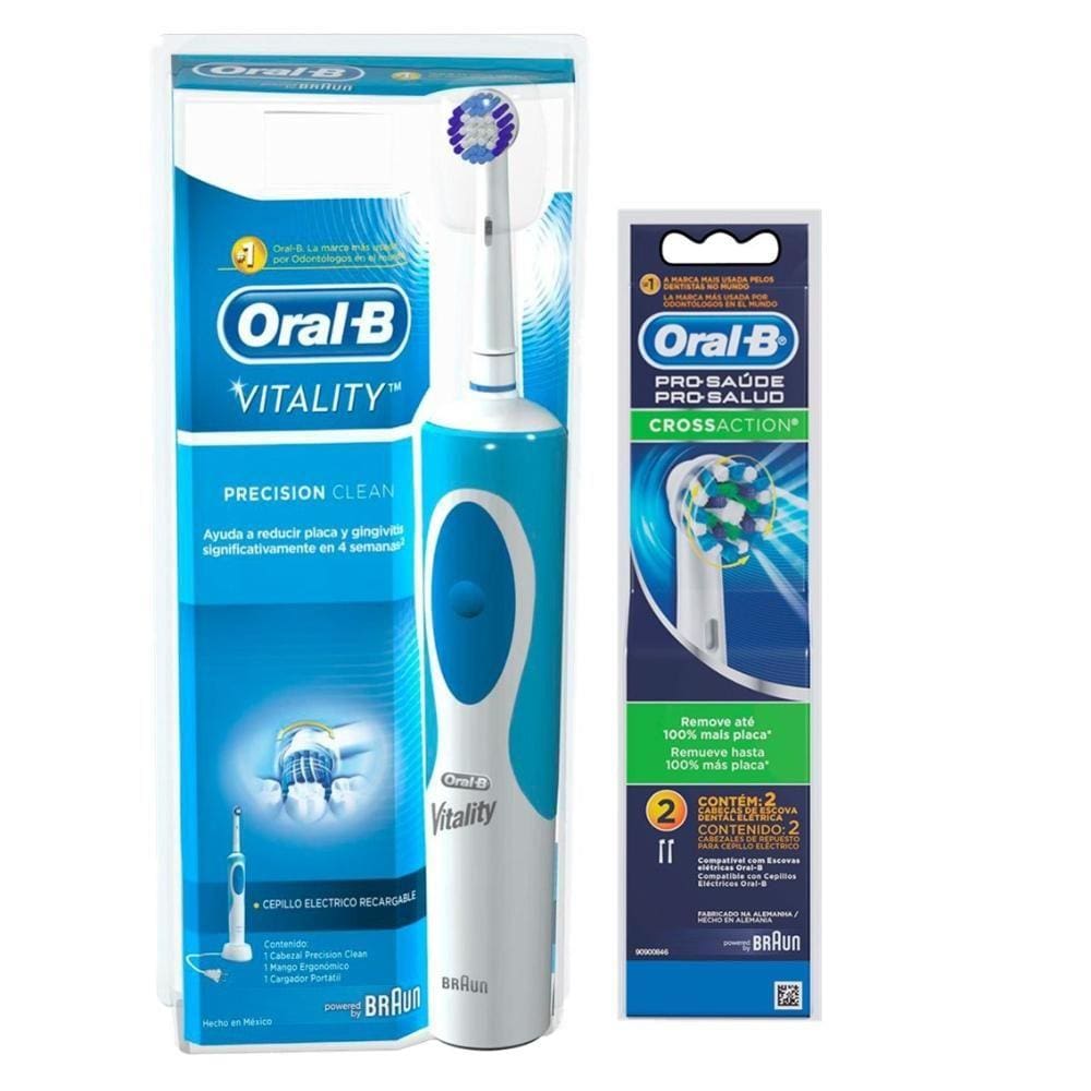 Kit Escova Elétrica Oral-B Vitality D12 110v + Refil Cross Action - 2 unidades