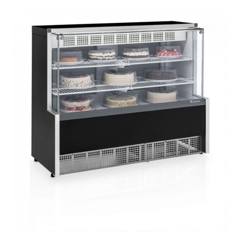 Vitrine Refrigerada Dupla Função Gelopar 1,40m Preto Linha Aurora Gpea-140R Vidro Reto-127v