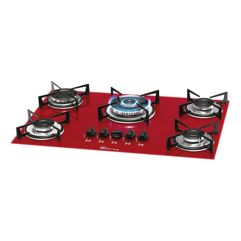 Cooktop a Gás Fischer 5 Bocas TC Mesa Vidro Vermelho Rouge – Bivolt