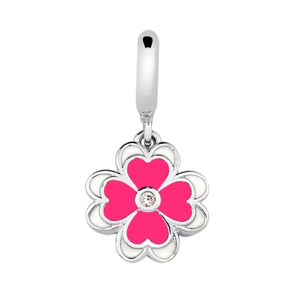 Pingente Prata Link Trevo Rosa Pendente 11x21.5mm