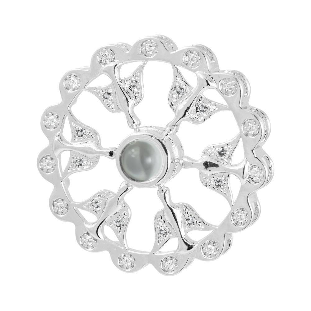 Pingente Prata c/ Ródio Negro Neo Crystal 6 Espirito Santo com Zircônias Brancas 30mm com Oração