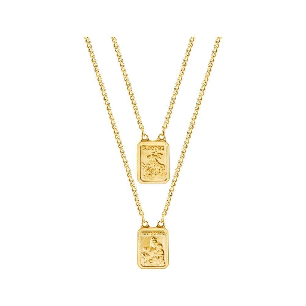 Escapulário Aço NSra. do Carmo e São Jorge 15x11mm 60cm Gold IPG
