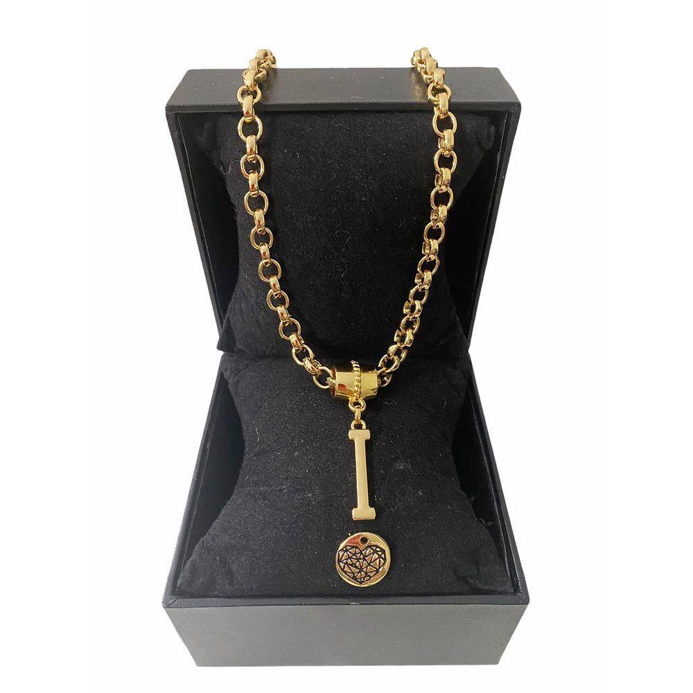 Colar Feminino Elo Português Grosso 6mm Letra \"I\"