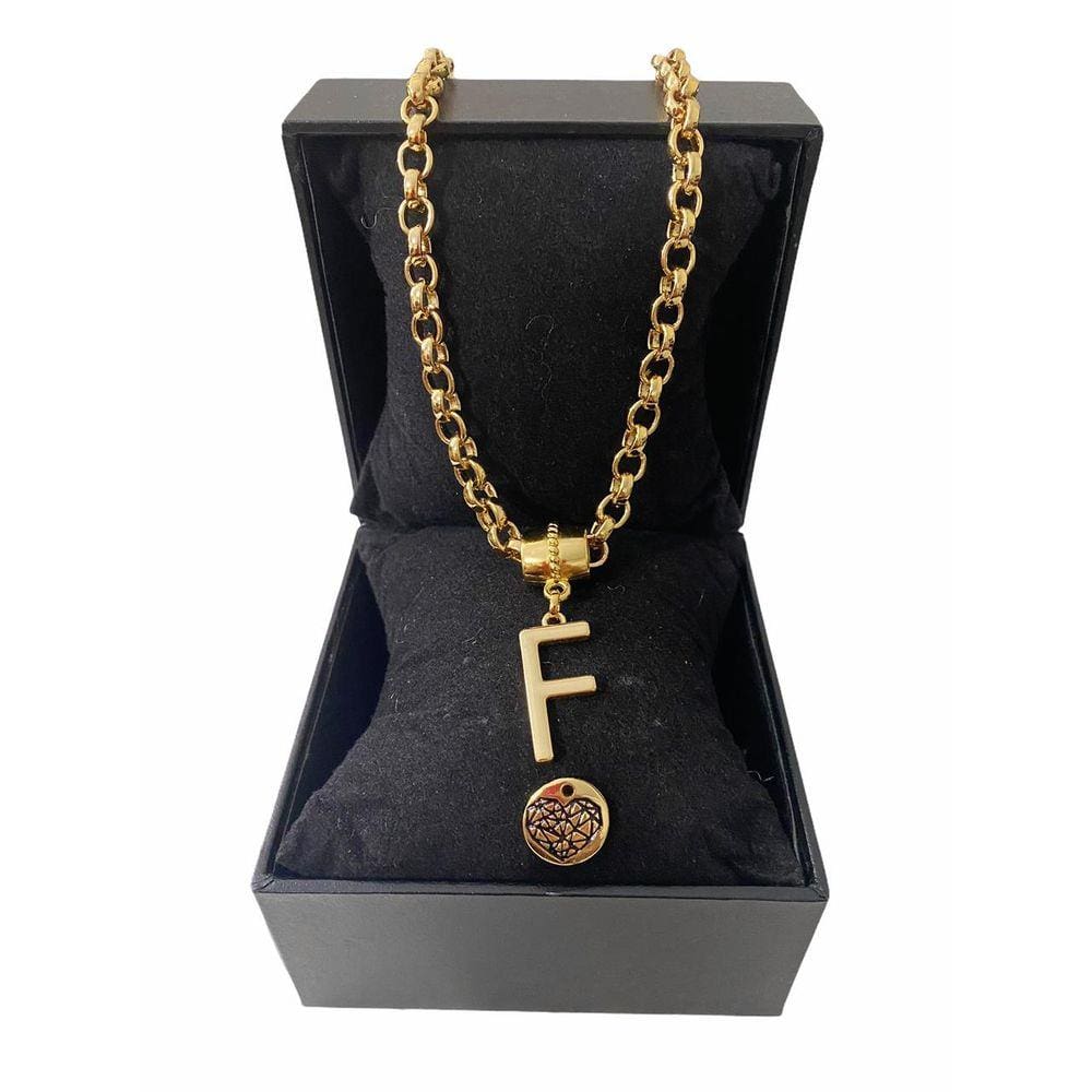 Colar Feminino Elo Português Grosso 6mm Letra \"F\"
