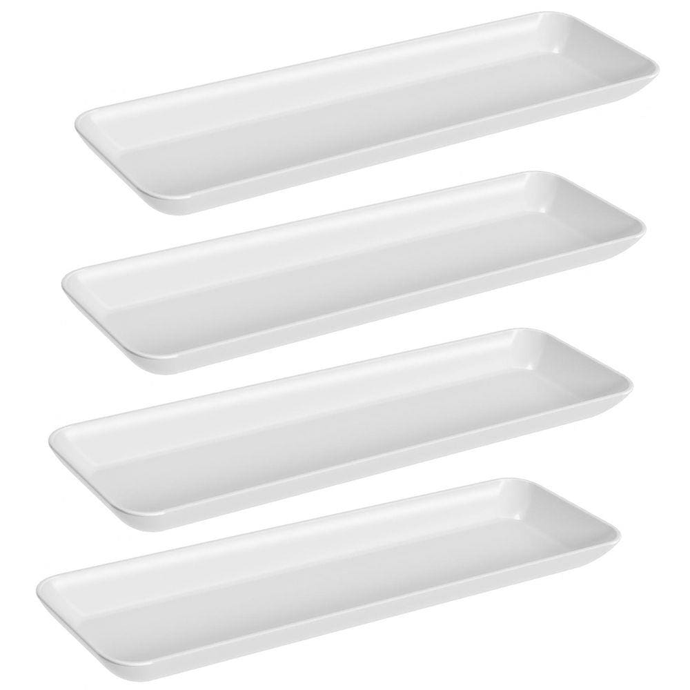 Kit 4 Petisqueiras Retangulares Prato De Petisco Coza Grande Branco