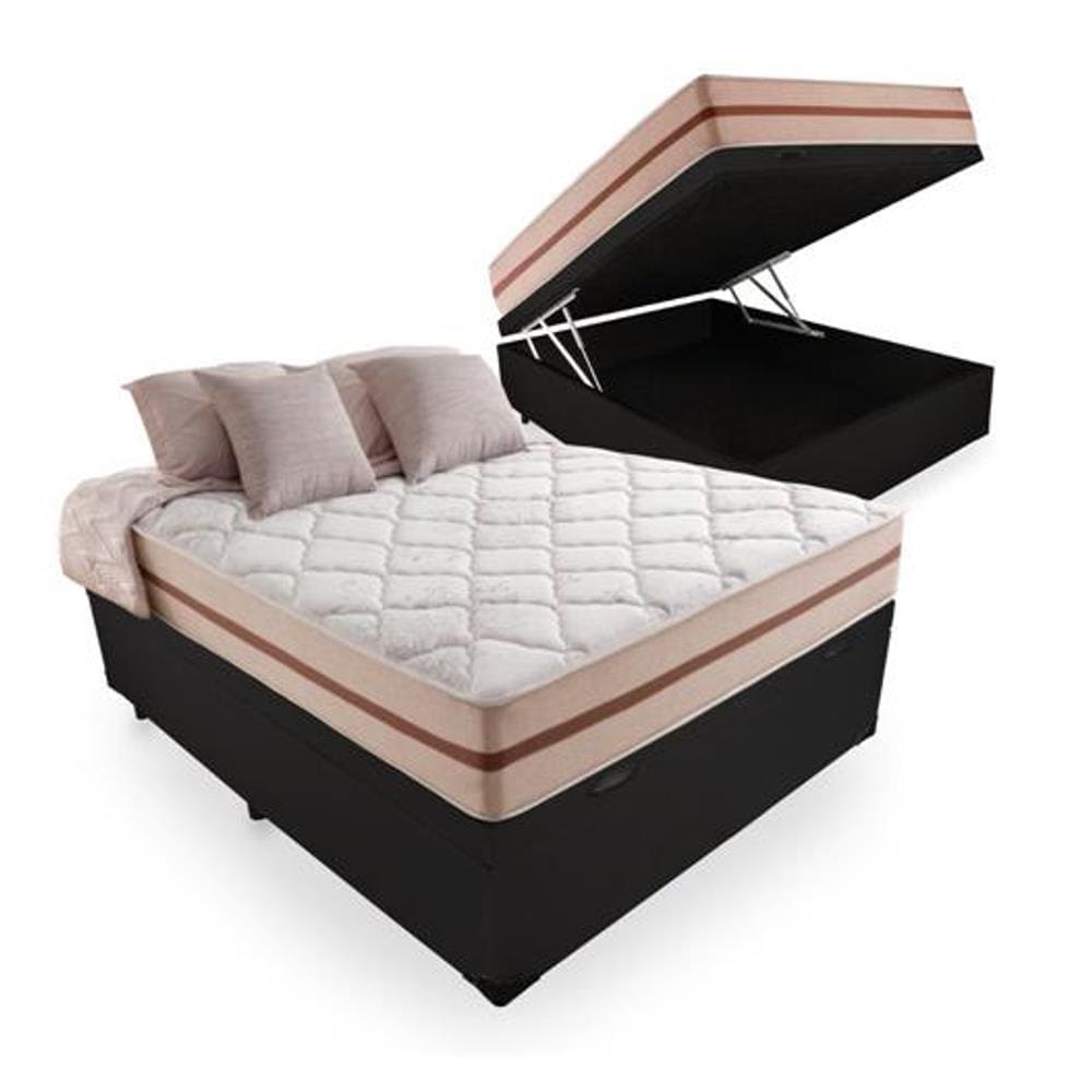 Cama Box Com Baú Casal + Colchão De Molas Ensacada - Anjos - Classic 22x188x138cm