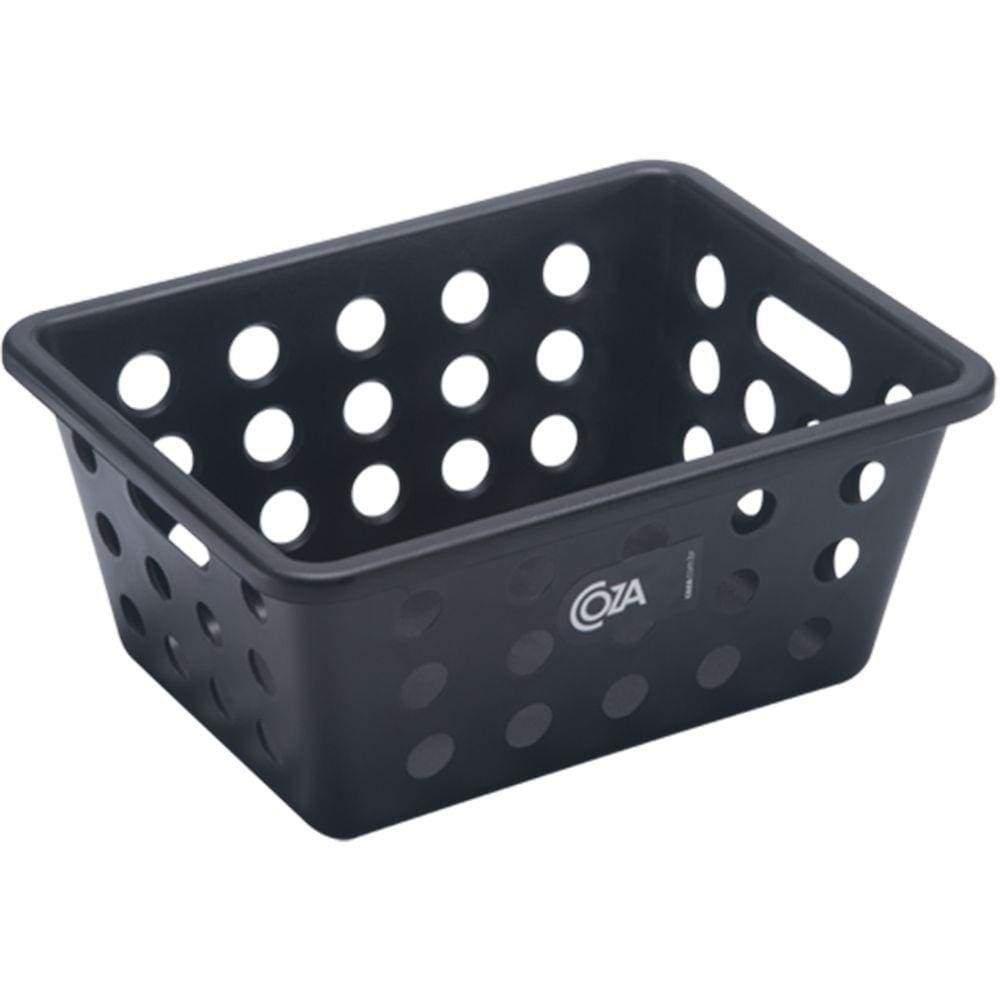 Caixa Organizadora Plástica Cesto Pequeno Alça Lateral Preta