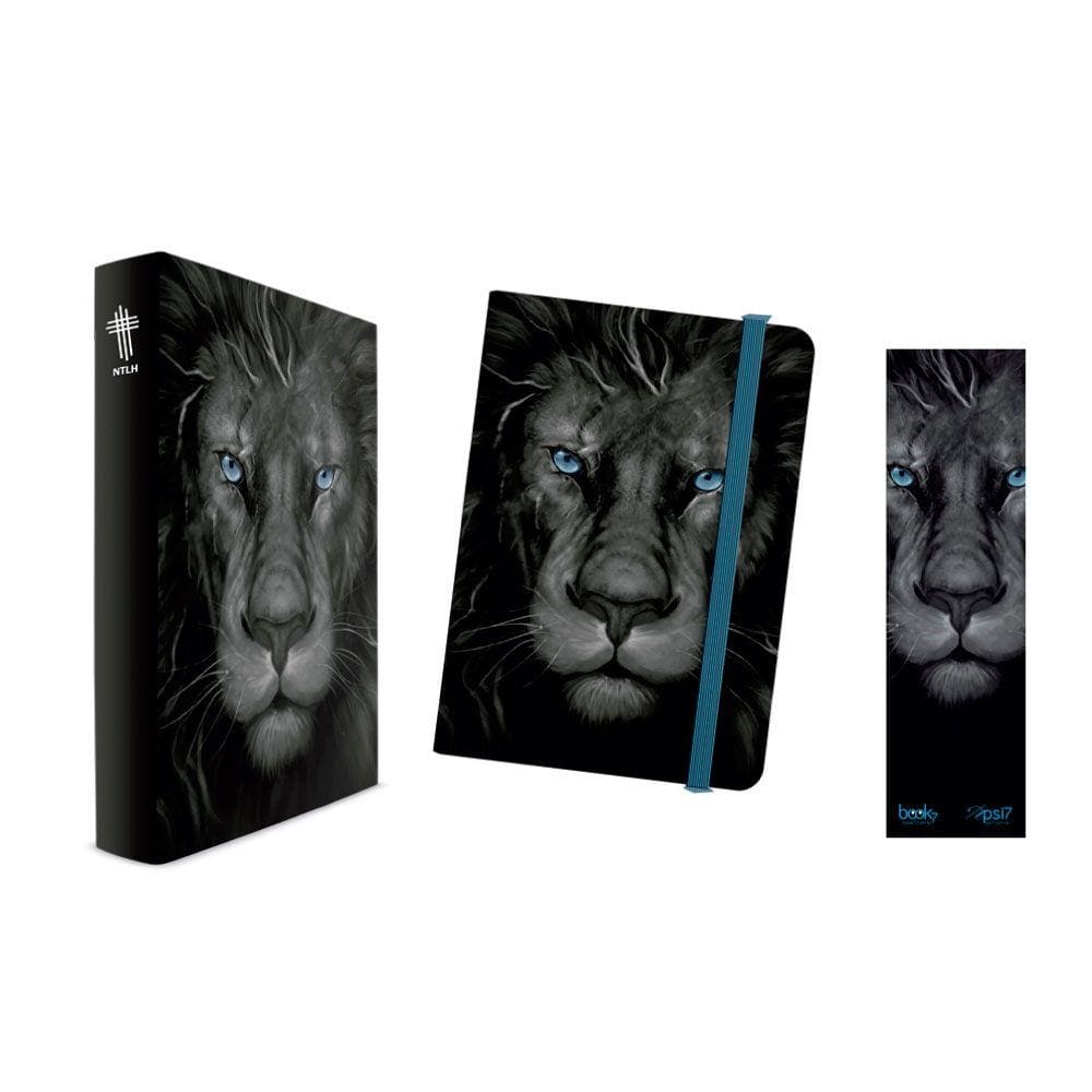 Kit Leão Grafite - Bíblia Capa Dura NTLH + Moleskine + Marca Página