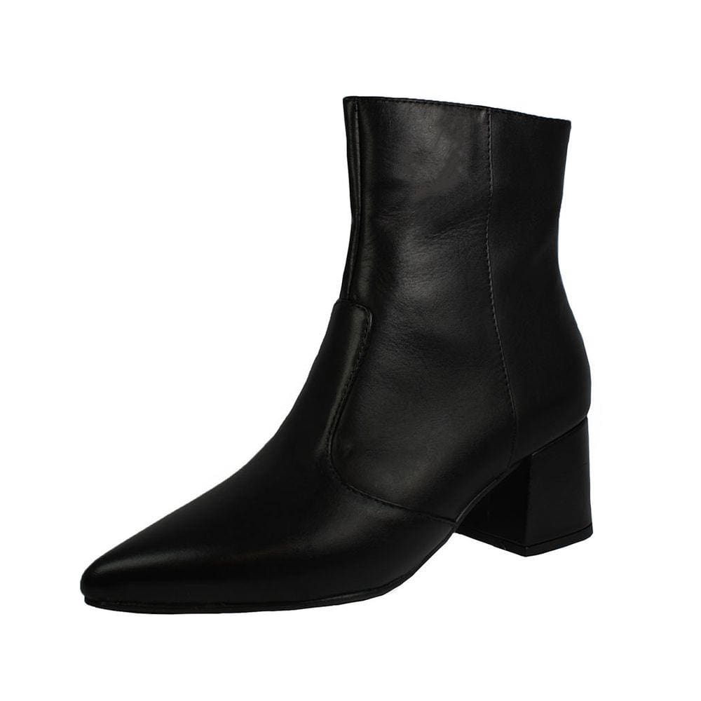 Bota Couro Legítimo Salto Baixo Grosso Cano Curto Bico Fino Luiza Sobreira Preto Mod. 2080
