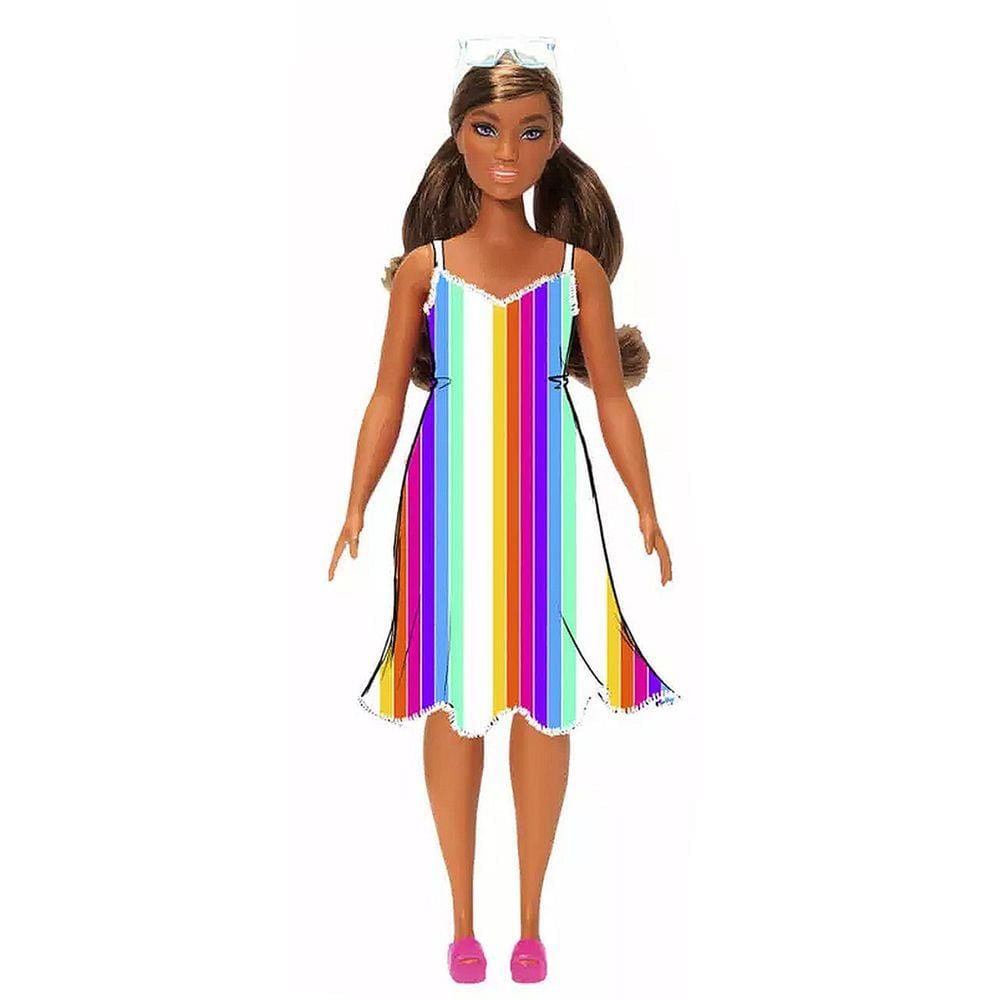 Boneca Barbie Ecológica Vestido Listrado 28cm - Mattel GRB35