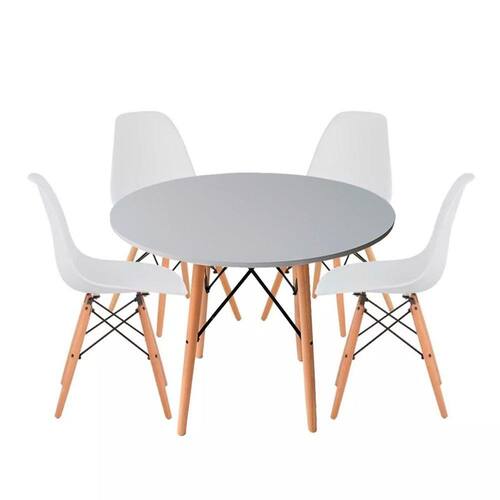 Conjuto de Mesa Redonda com 4 Cadeira Eames Eiffel Branca Menor preço em Conjuto de Mesa Redonda com 4 Cadeira Eames Eiffel Branca
