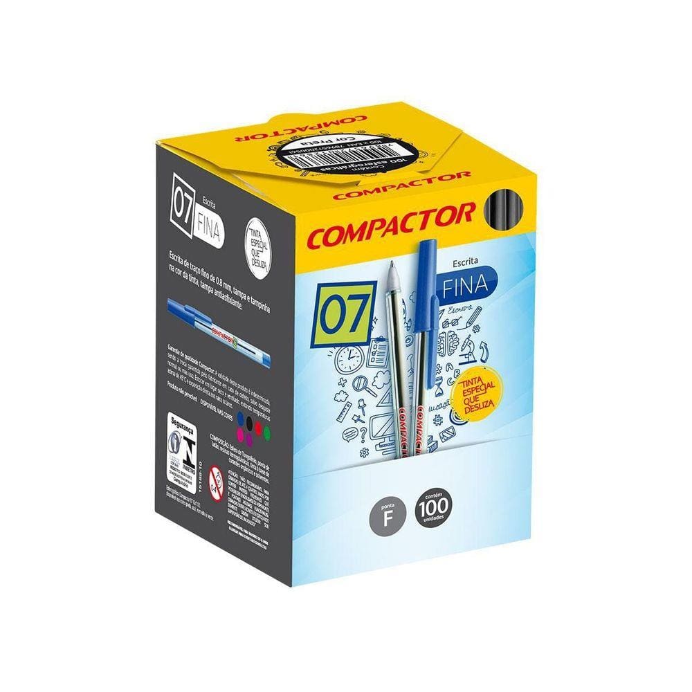 Caneta Esferográfica 07 100 Unidades Compactor - Preta