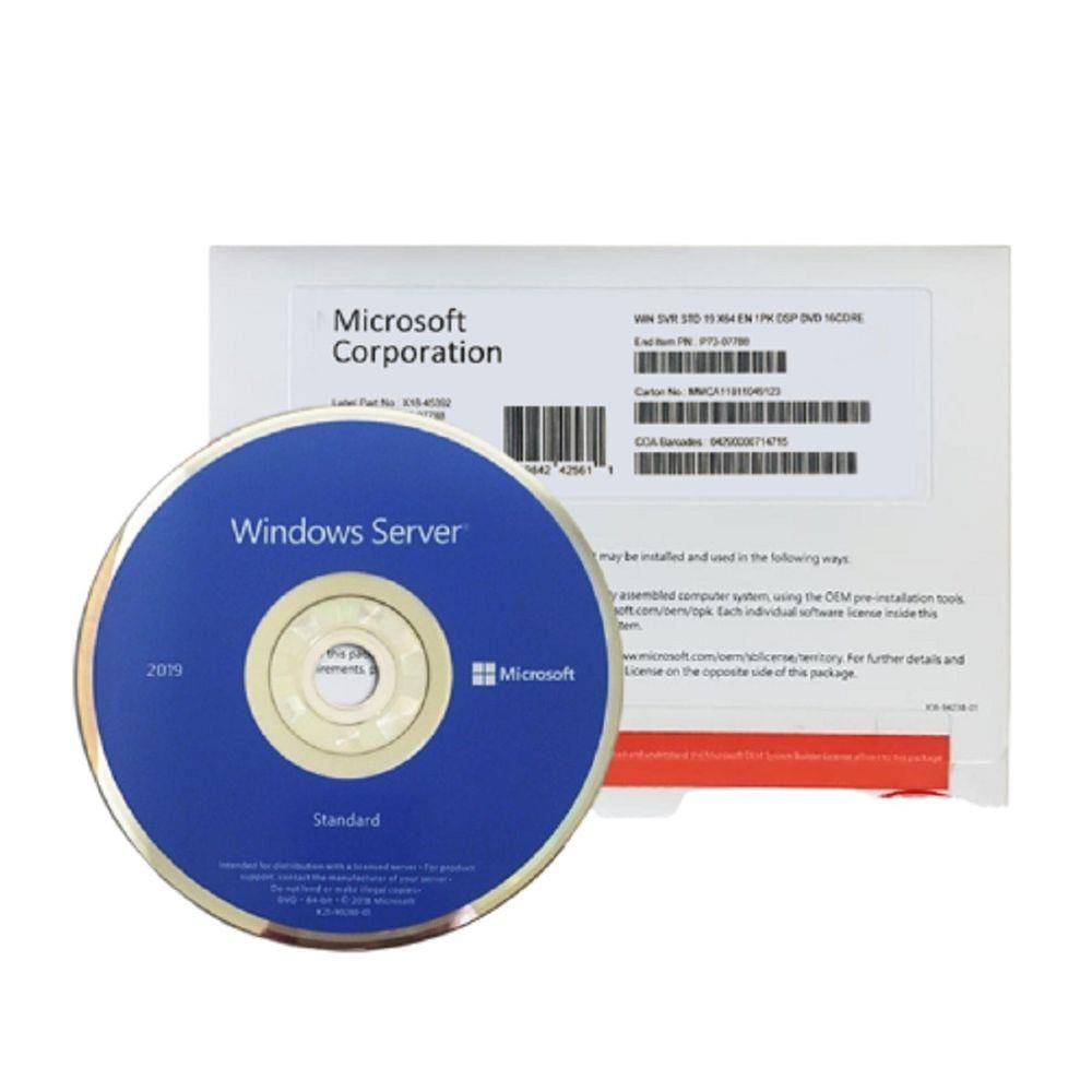 Windows Server 2019 Standard 64-Bit 16 Core Dvd Case Branco