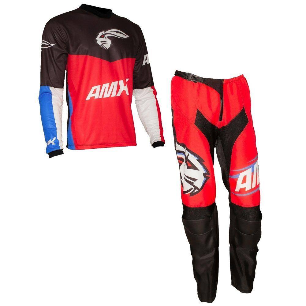 Conjunto Roupa Amx Prime Vermelho Preto Trilha Motocross