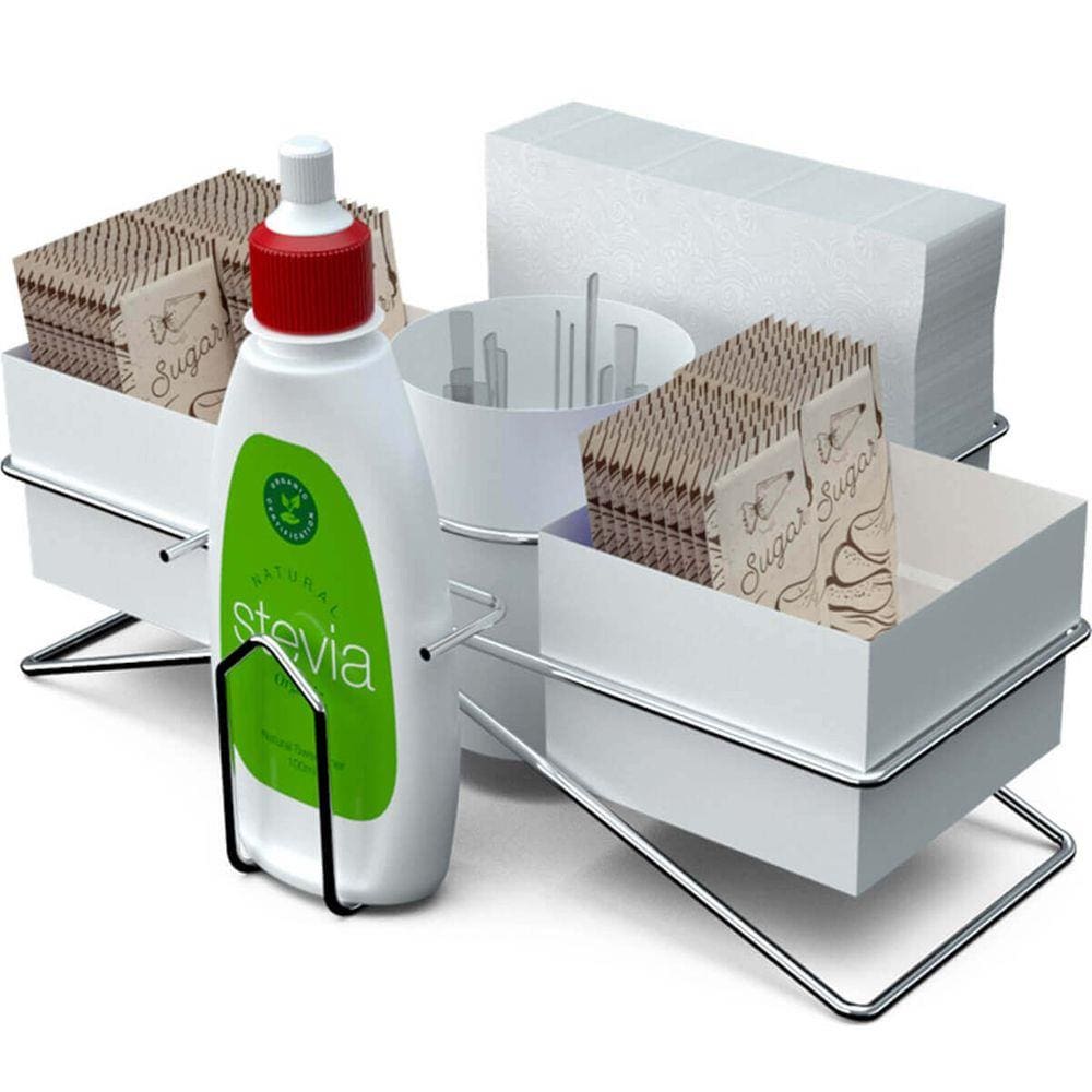 Suporte Porta Sachês Açúcar Mexedor Adoçante Chás Organizador para Mesa do Café Branco