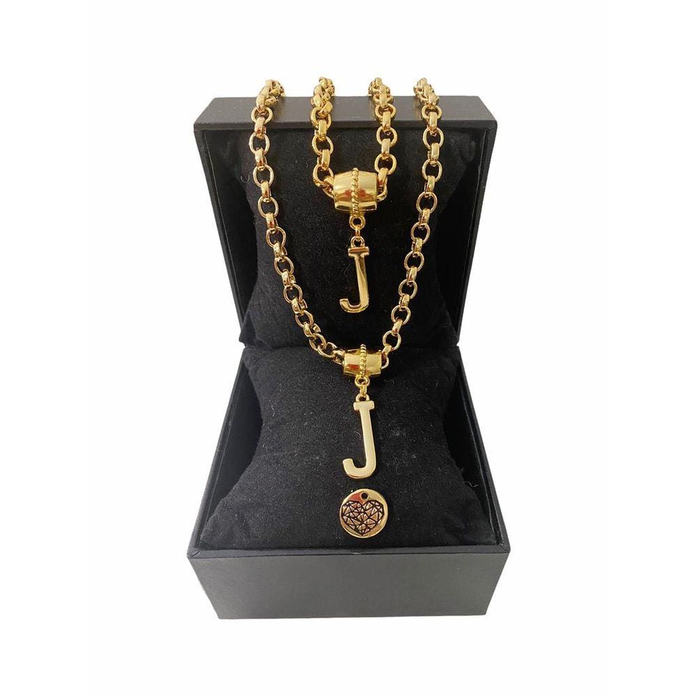 Colar + Pulseira Elo Português Grosso 6mm Letra "J"