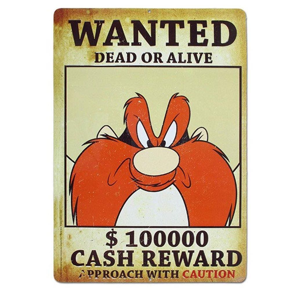 Placa Decorativa em Alumínio - Procurado Eufrazino Looney Tunes Wanted