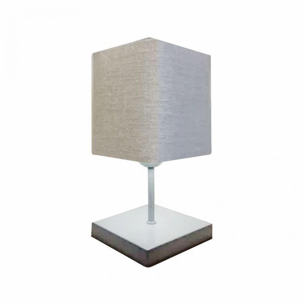 Abajur Quadrado de Mesa Branco Tecido 15/13x13 Cinza Bivolt
