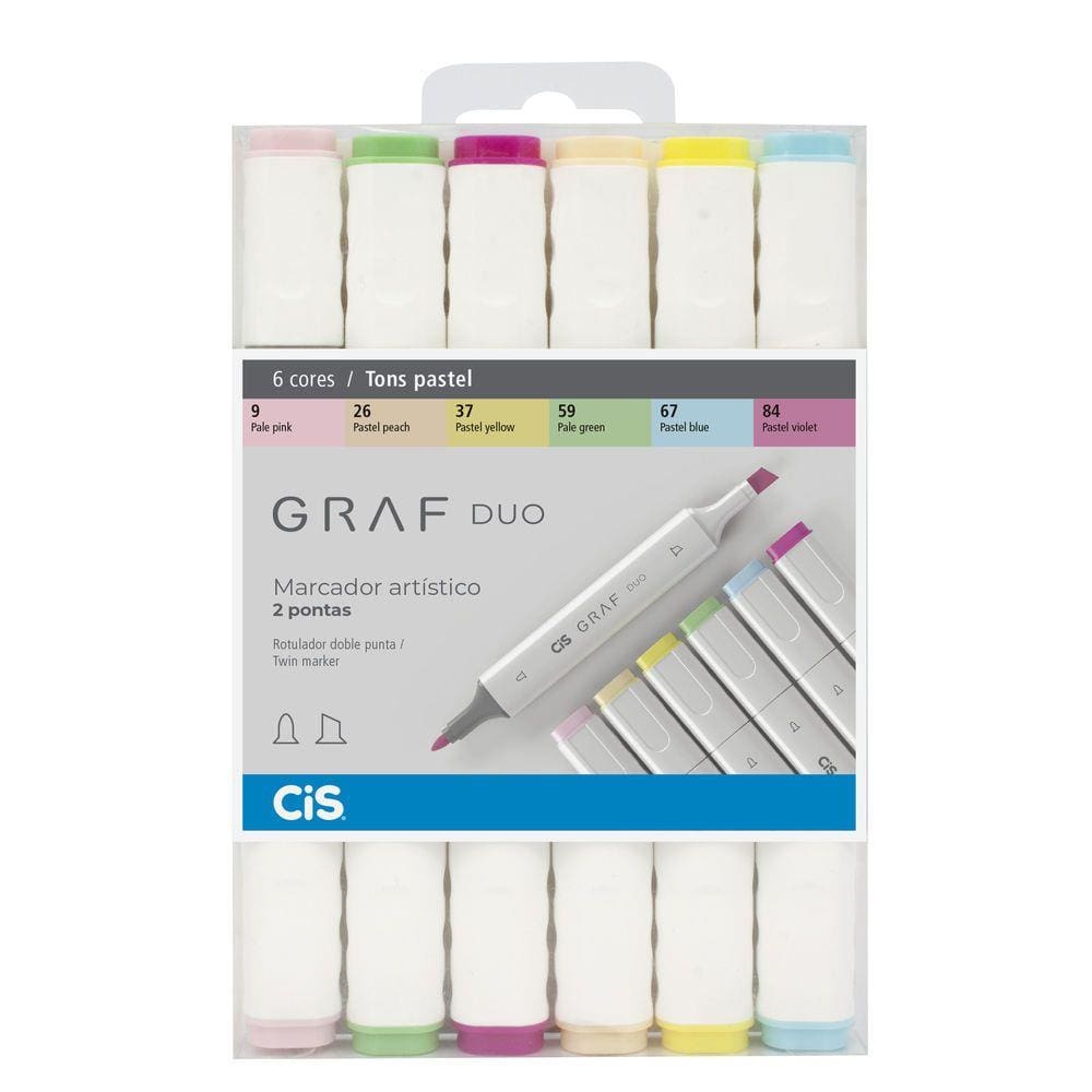Estojo de Marcador Artístico GRAF DUO Duas Pontas 6 Tons Pastel CiS