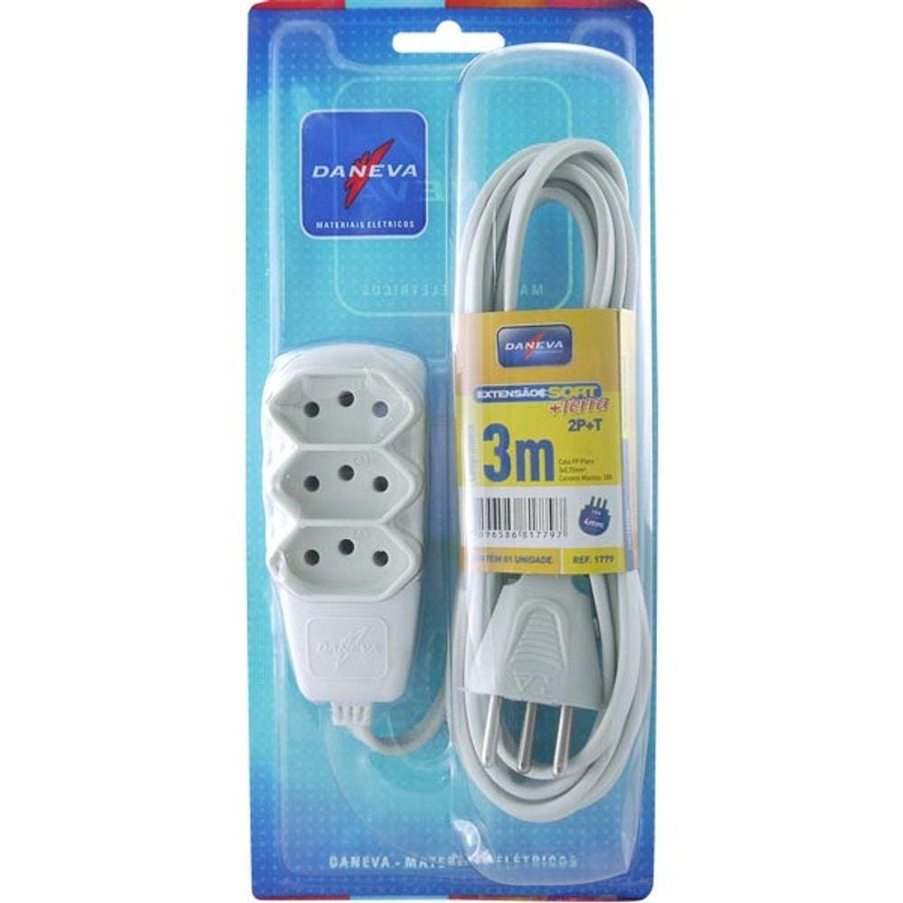Extensão Elétrica  SORT 3 pinos 3 metros