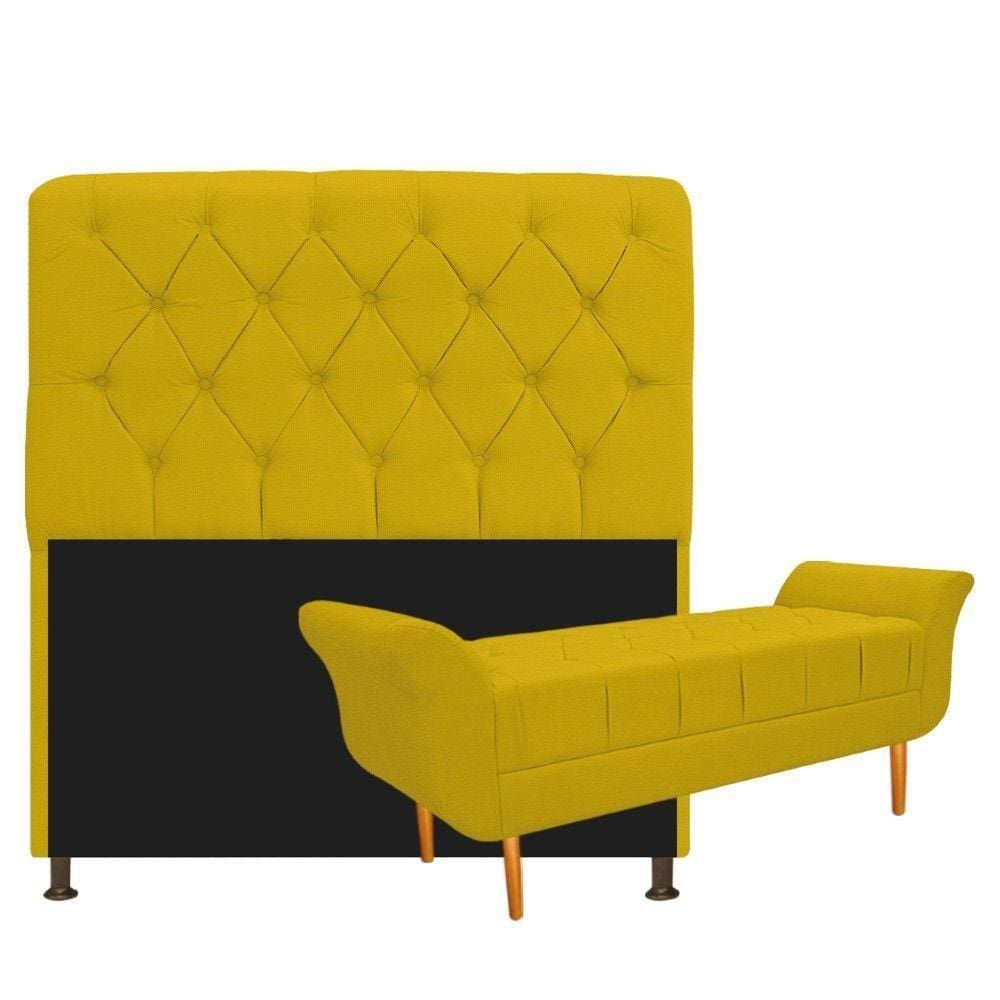 Kit Cabeceira e Recamier 140 Cm Casal Corano Amarelo