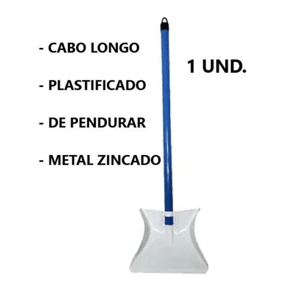 Pá De Lixo Metal Metálica Aço Galvanizado Cabo Longo