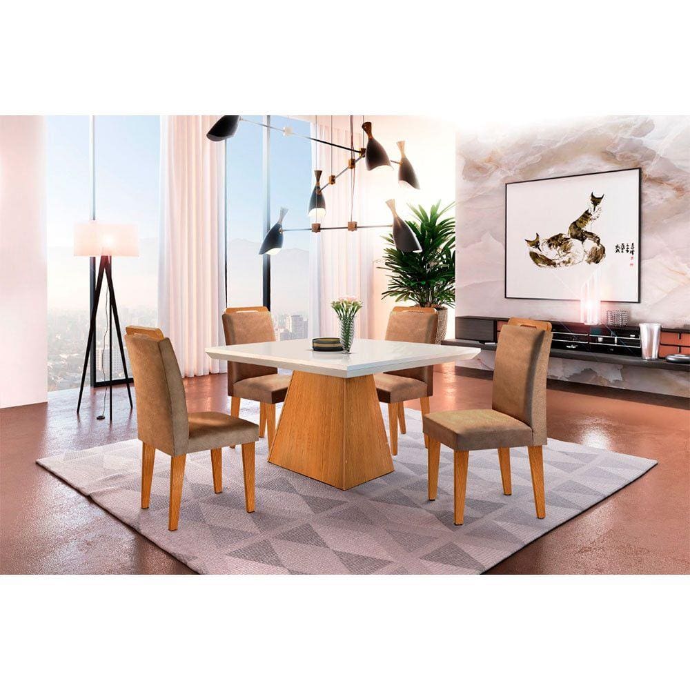 Sala De Jantar Aida Com 4 Cadeiras 120 MDF Canto Reto Rufato