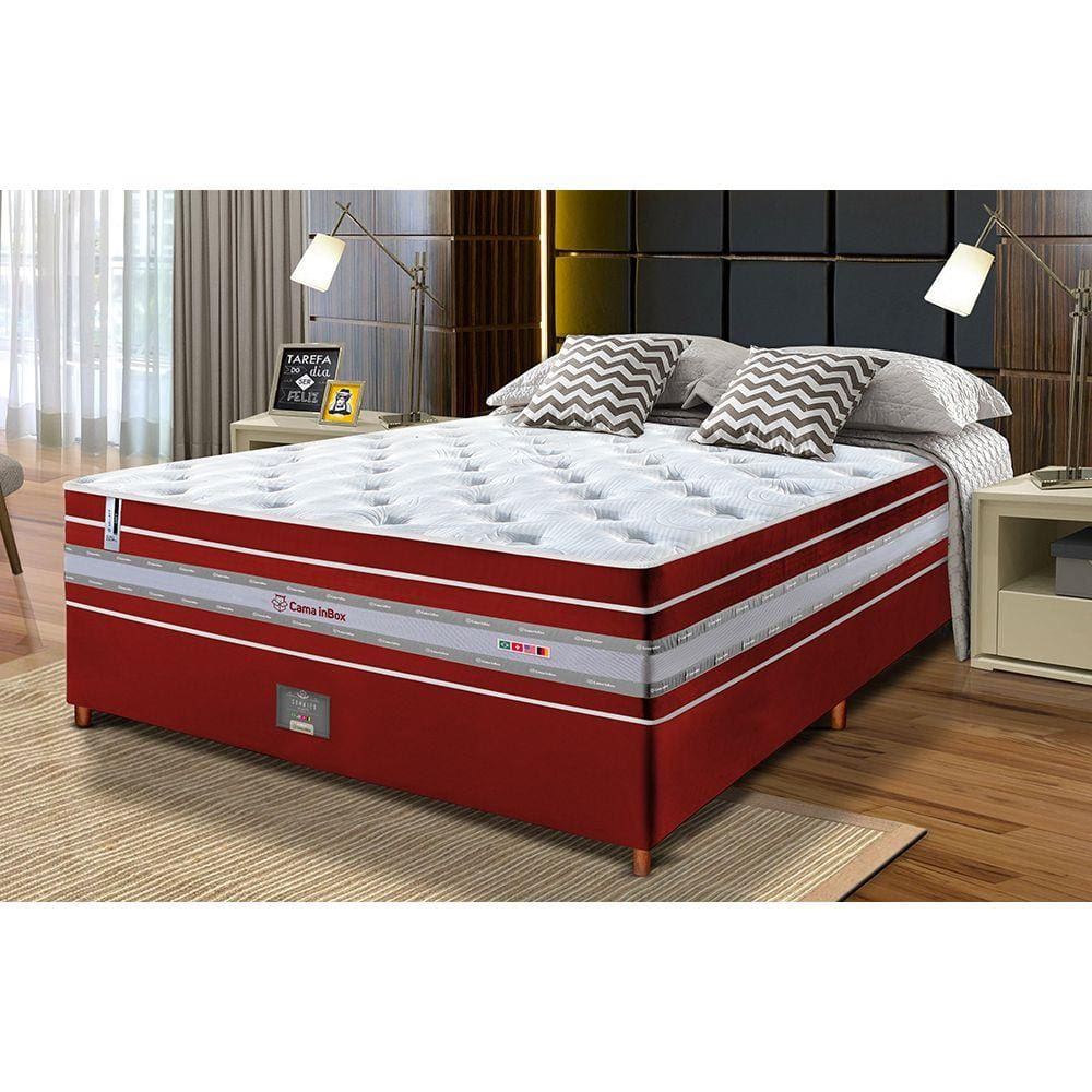 Conjunto Cama Box Casal de Molas Ensacadas Cama inBox Select Euro Soft 138x188x71 Vermelho