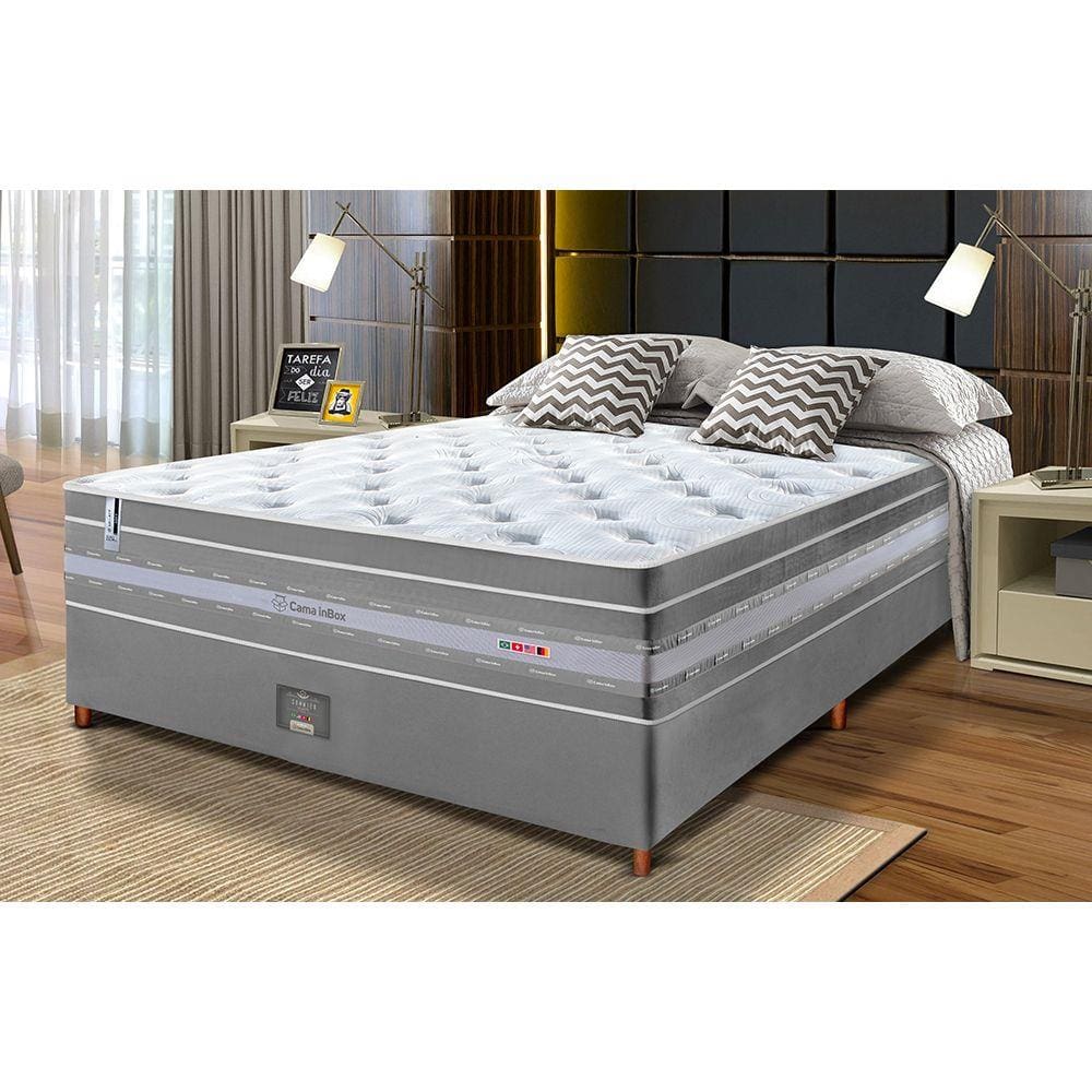 Conjunto Cama Box Casal de Molas Ensacadas Cama inBox Select Euro Soft 138x188x71 Cinza