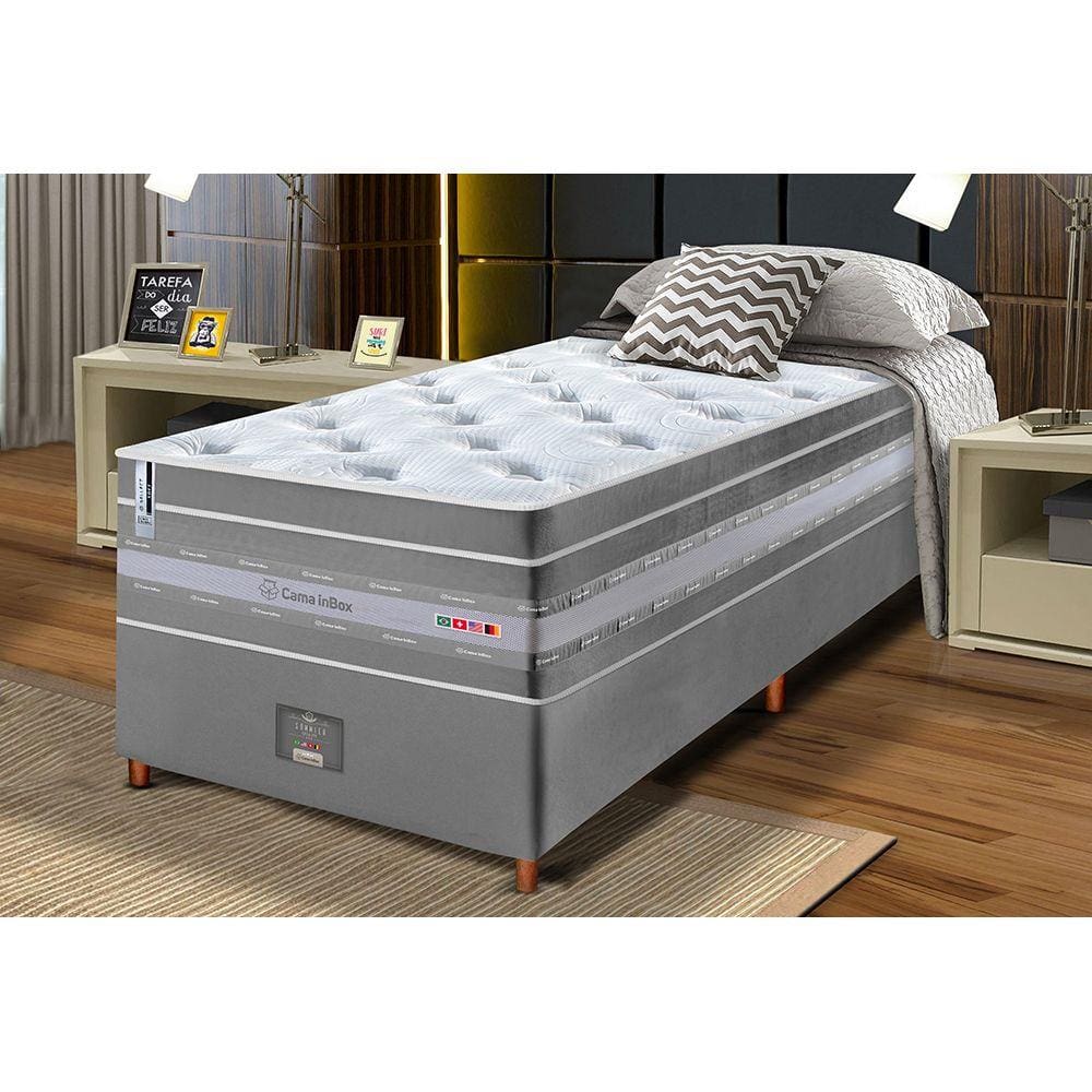 Conjunto Cama Box Solteiro de Molas Ensacadas Cama inBox Select Euro Soft 88x188x71 Cinza