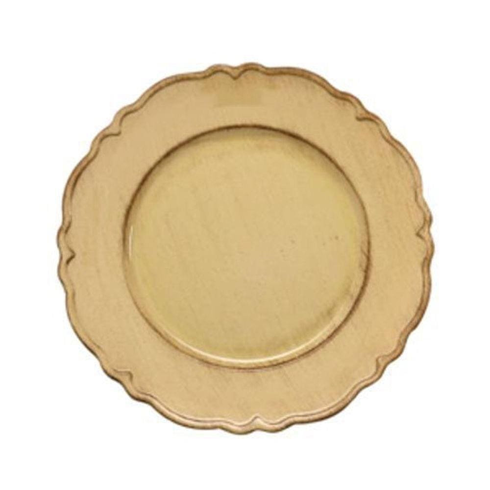 Sousplat Bege Patinado De Plástico Moon 33Cm - Lyor