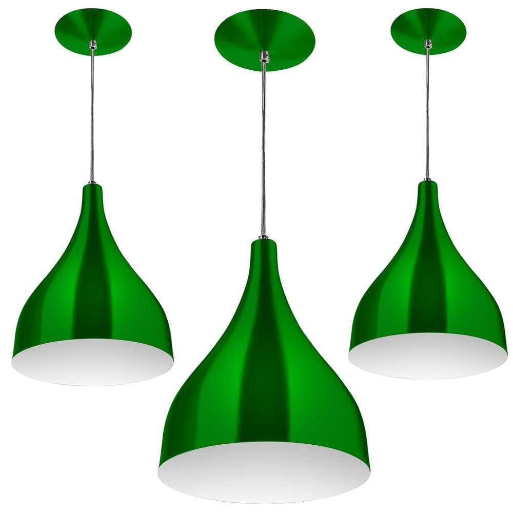 Kit 3 Lustre Pendente Luminária Gota Alumínio Verde Metalico