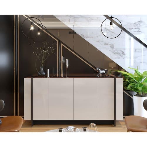 imagem-Buffet 4 Portas Copacabana Off White / Nogueira / Preto Fosco - Colibri - bege