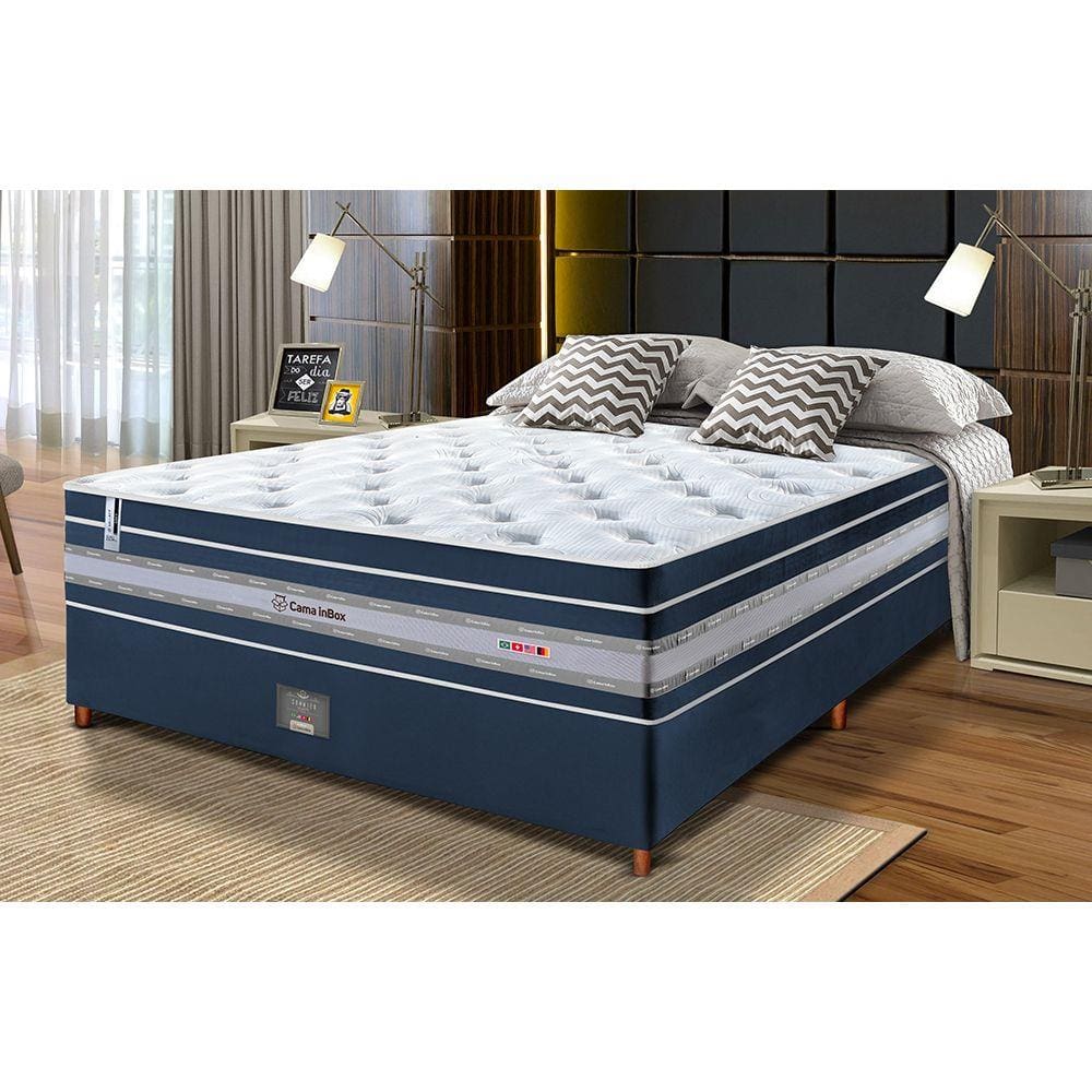 Conjunto Cama Box Casal de Molas Ensacadas Cama inBox Select Euro Soft 138x188x71 Azul