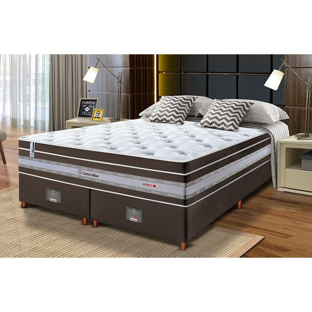 Conjunto Cama Box Queen de Molas Ensacadas Cama inBox Select Euro Soft 158x198x71 Café