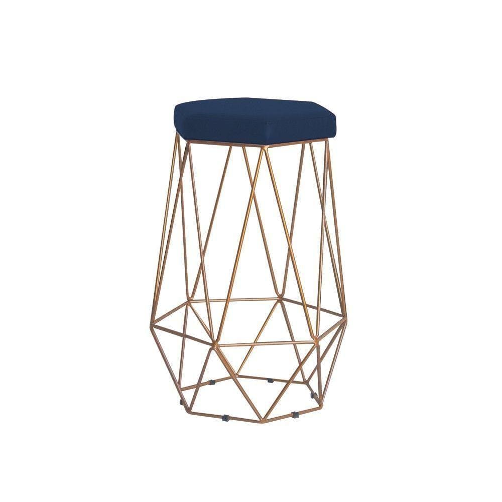 Banqueta Rubel Base Gold Veludo Azul Gran Belo