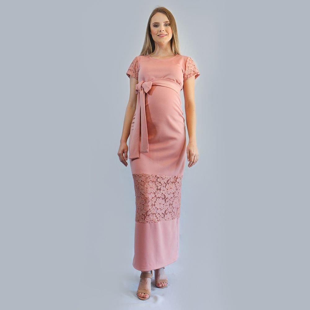 Vestido Longo Renda Samanta Gestante - Rosa