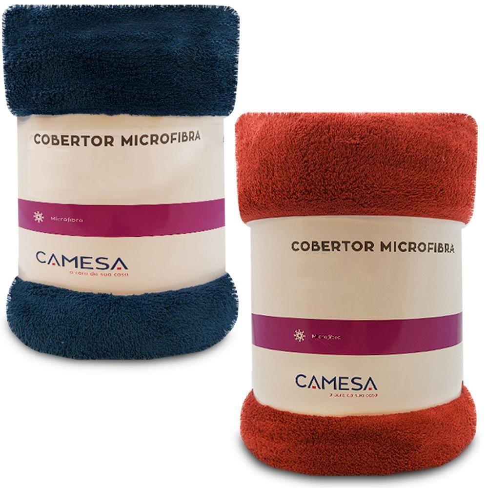 Kit 2 Manta Cobertor Casal 180x220cm Microfibra Soft Macia Fleece Camesa - Emcompre