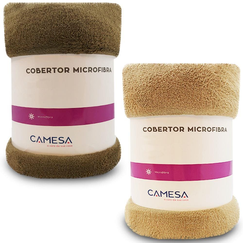 Kit 2 Manta Cobertor Casal 180x220cm Microfibra Soft Macia Fleece Camesa - Emcompre