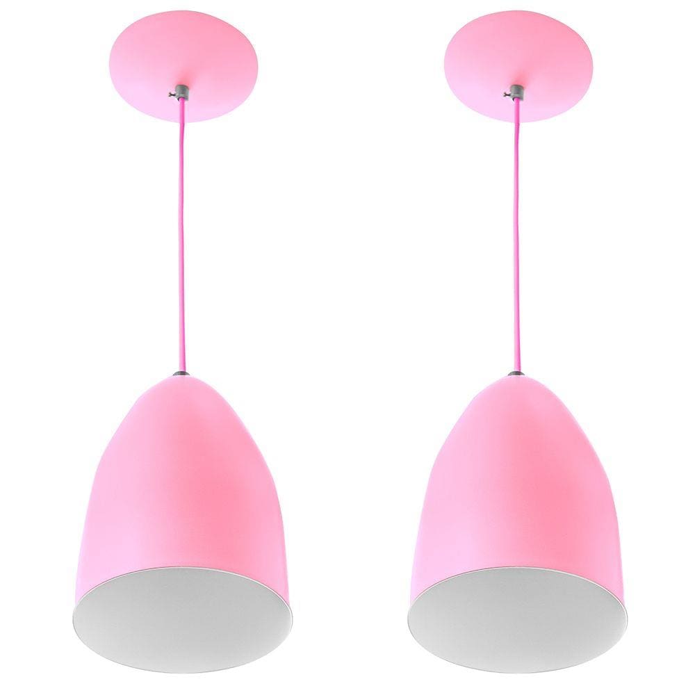 Kit 2 Lustre Pendente Luminária Sadan Alumínio Rosa Bebê