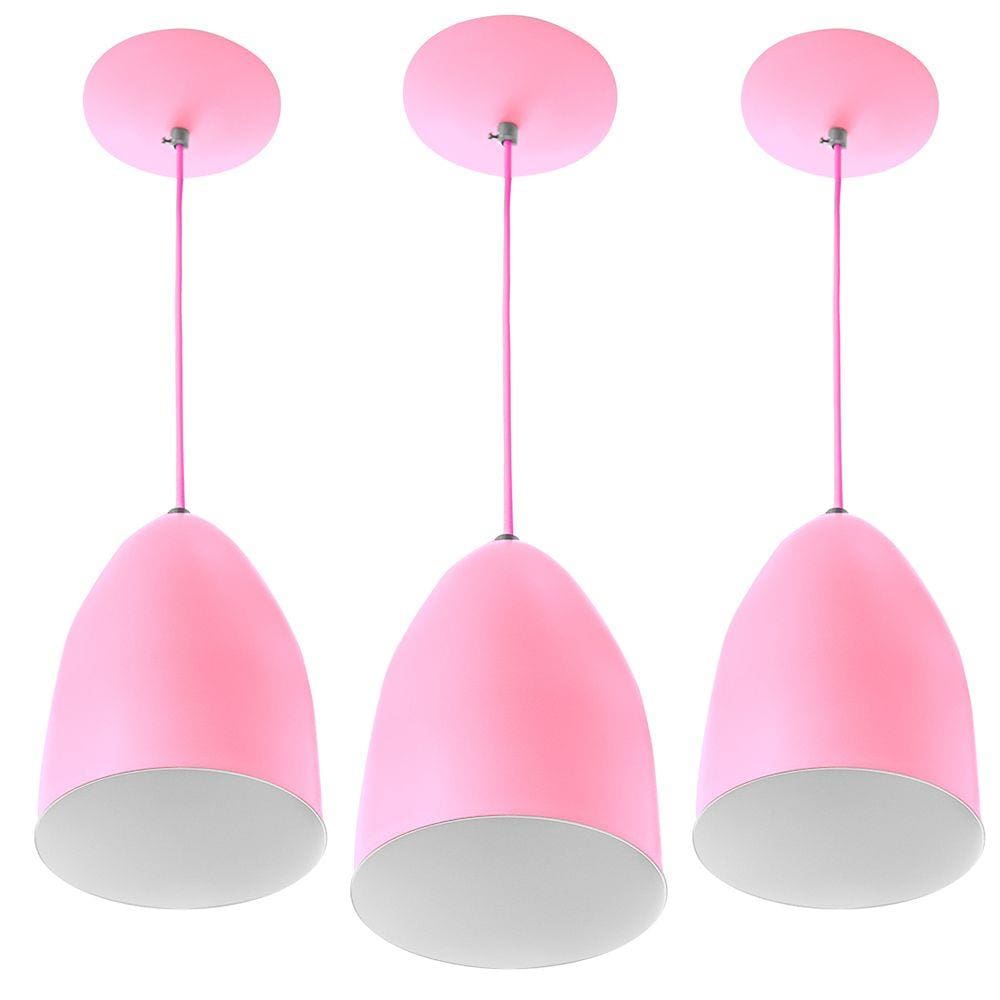 Kit 3 Lustre Pendente Luminária Sadan Alumínio Rosa Bebê