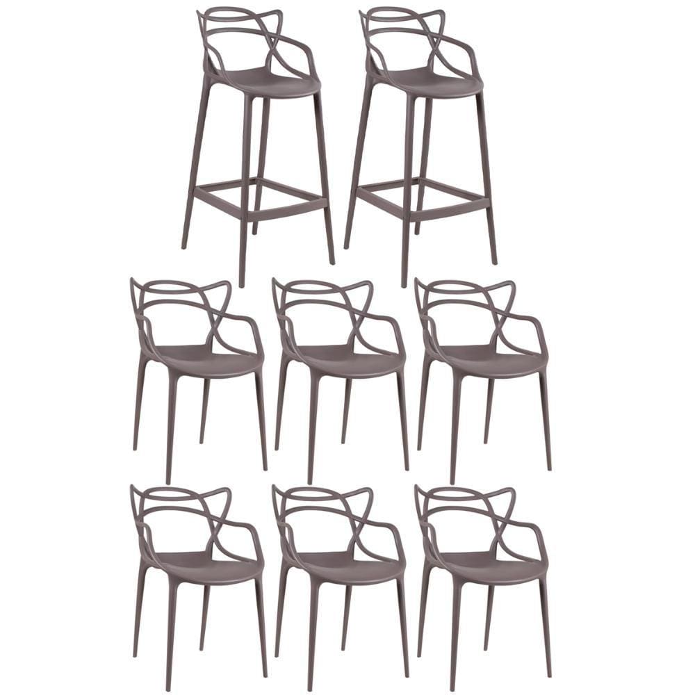 KIT - 2 x banquetas Allegra + 6 cadeiras Allegra