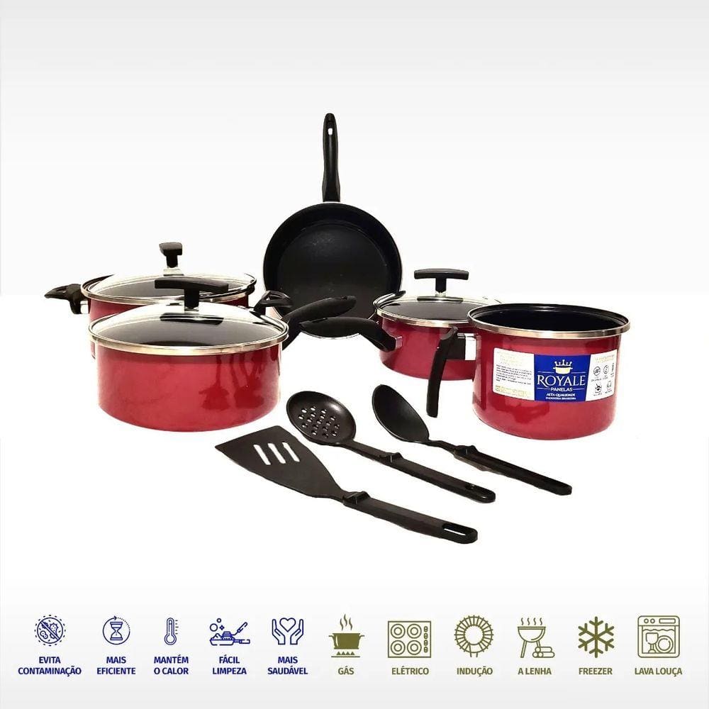 Jogo De Panelas 8 Peças Cerâmica Indução Cooktop Lenha